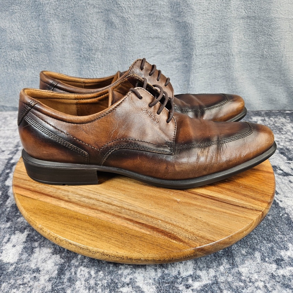 ECCO Mens Shoes 45 US 11 Brown Burnished Leather Apron Toe Derby Shock Point